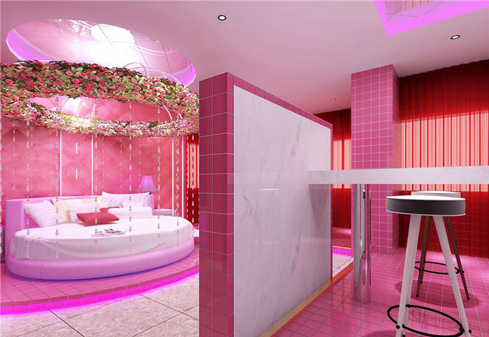 情侶浪漫主題酒店裝修粉色元素