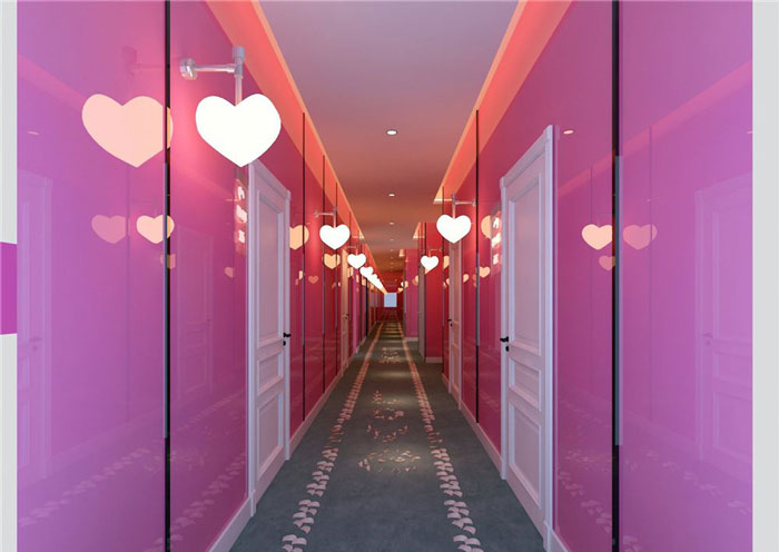 情侶浪漫主題酒店裝修客房走廊